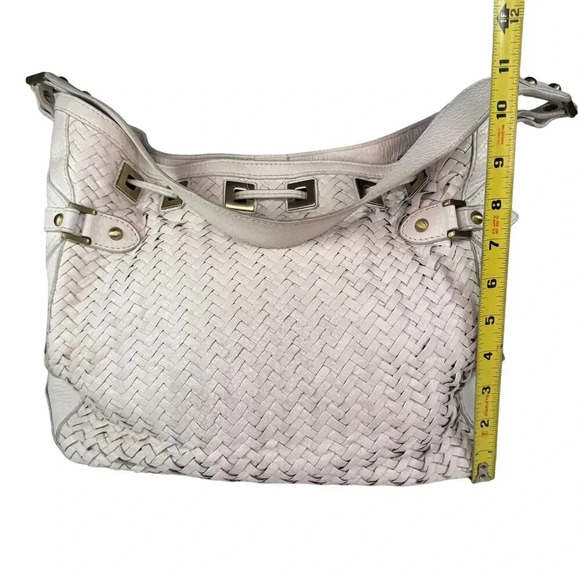 Cole Haan "Village Weave" SU06 Ivory Leather Woven Shoulder Bag Tote Boho Chic - Picture 3 of 9